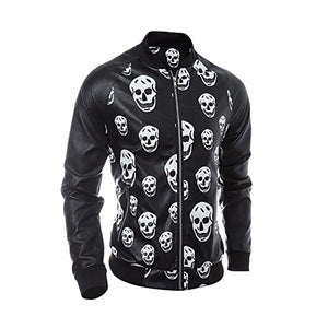 Men's Motorcycle Zipper Outwear Skull Leather Jacket