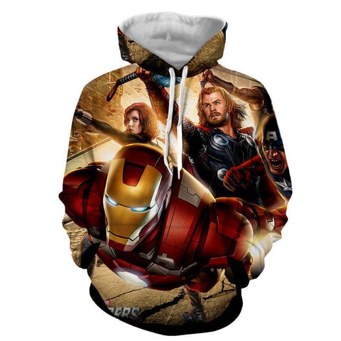 Image of The Avengers Iron Man Thor Black Widow Hoodies - Pullover Yellow Hoodie
