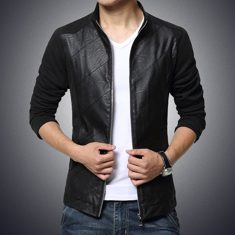 Image of Men New Fashion Leather Jacket Zipper Coat