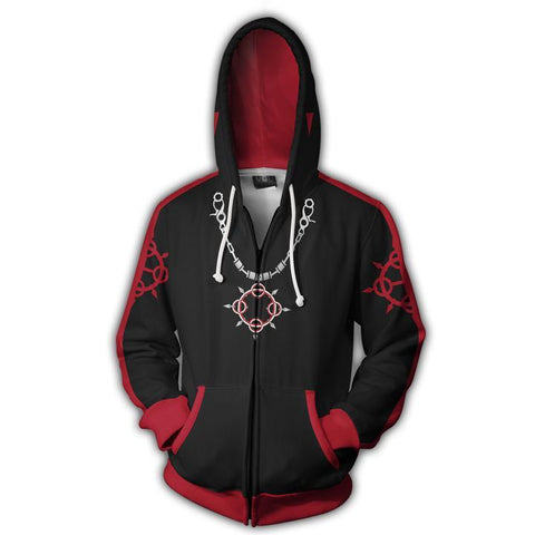 Image of Kingdom Hearts Axel Hoodies - Zip Up Black-red Hoodie