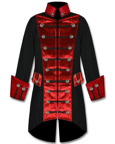 Image of Men's Coats - Velvet Trim Steampunk Vampire Goth Pirate Cotton Coat
