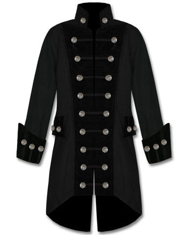 Image of Men's Coats - Velvet Trim Steampunk Vampire Goth Pirate Cotton Coat