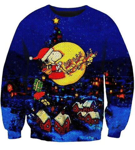 Image of Christmas Snoopy Peanuts Hoodies - Pullover Blue Hoodie