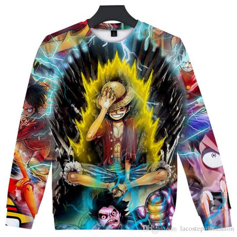Image of One Piece Cartoon Luffy 3D Print Sweatshirts - Loose Casual Long Sleeve Pullover