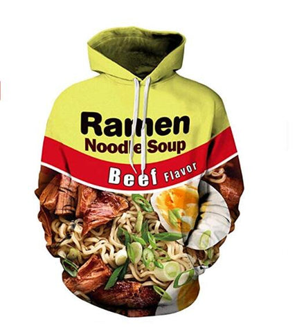 Image of Ramen Noodle Soup Print Funny Beef 3D Hoodie
