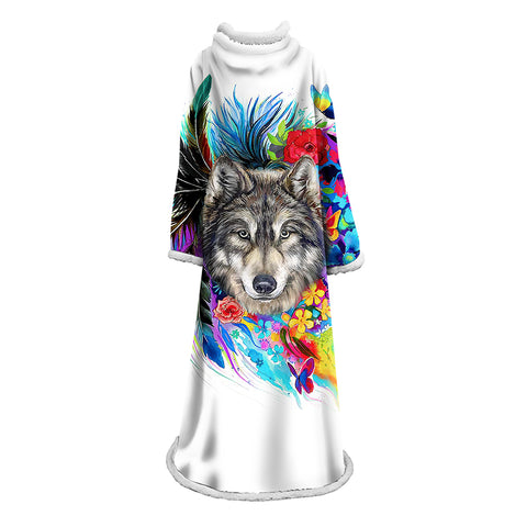 Image of Wolves Blanket With Sleeves-3D Digital Printed Animal Blanket Robe