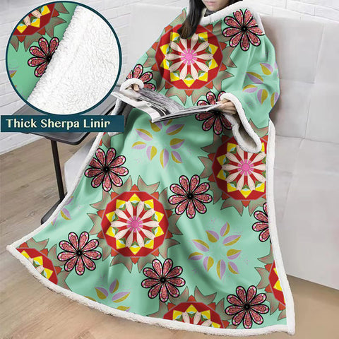 Image of 3D Digital Printed Blanket With Sleeves-Geometric Designs Blanket Robe