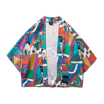 Image of Men Japanese Style geisha Geometric printed Cardigan Kimono Jackets Fashion Streetwear Hip Hop Male coat Outerwear