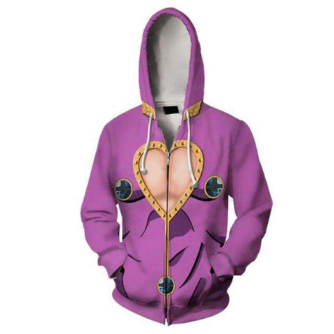 Image of JoJo's Bizarre Adventure Hoodies - Giorno Giovanna Pink Zip Up Hoodie