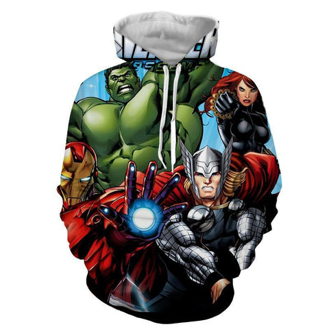 Image of The Avengers Iron Man Thor Hulk Hoodies - Pullover Blue Hoodie