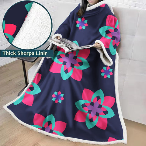 Image of 3D Digital Printed Blanket With Sleeves-Geometric Designs Blanket Robe