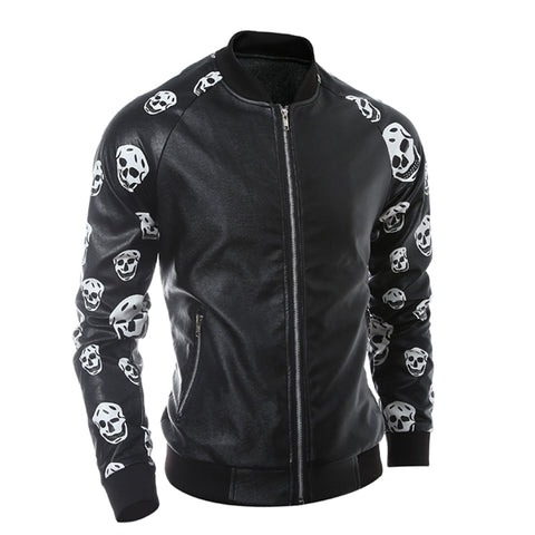 Image of Men's Motorcycle Zipper Outwear Skull Leather Jacket