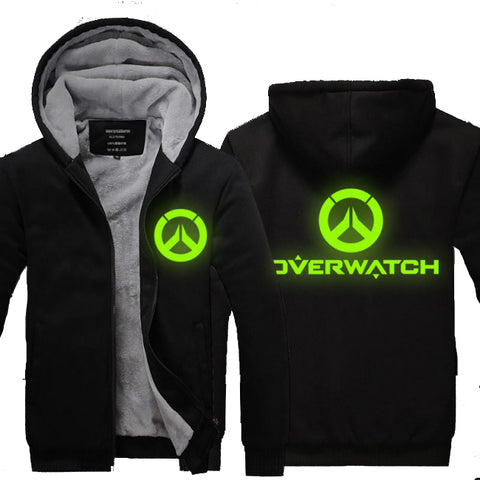 Image of Overwatch Logo Thicken Luminous Jackets - Zip Up Black Jacket