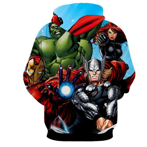 Image of The Avengers Iron Man Thor Hulk Hoodies - Pullover Blue Hoodie