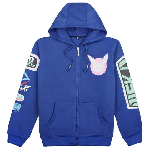 Image of Overwatch D.VA Fleece Zip-up Hoodie Hooded Sweatshirt Blue