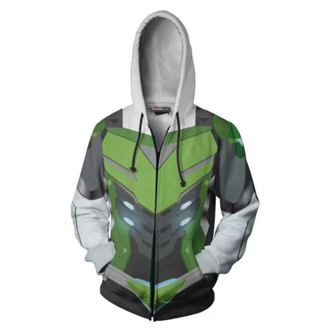 Image of Unisex Shimada Genji Skin Hoodies Overwatch Zip Up 3D Print Green Jacket