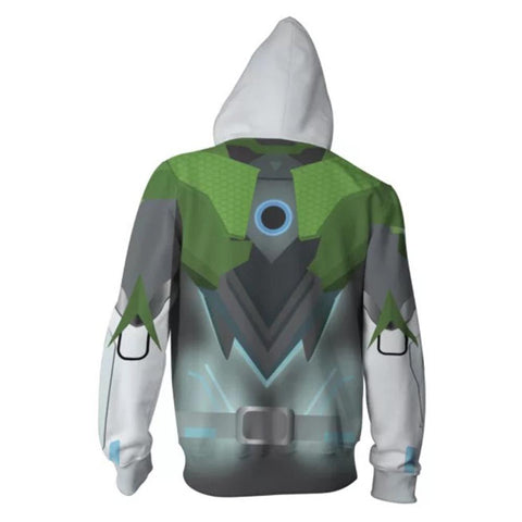 Image of Unisex Shimada Genji Skin Hoodies Overwatch Zip Up 3D Print Green Jacket