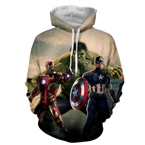 Image of The Avengers Captain America Iron Man Hulk Hoodies - Pullover Grey Hoodie
