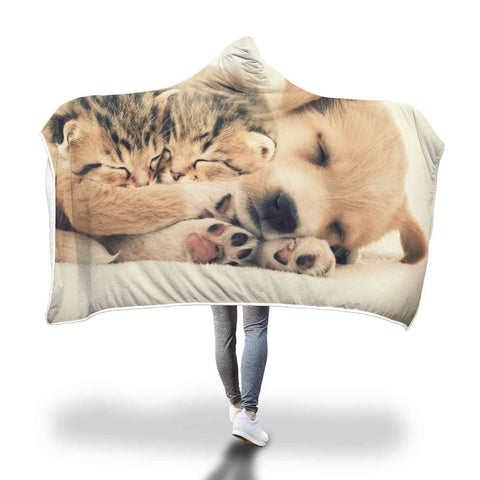Image of Cat And Dog Hooded Blanket - We Be Friends Blanket