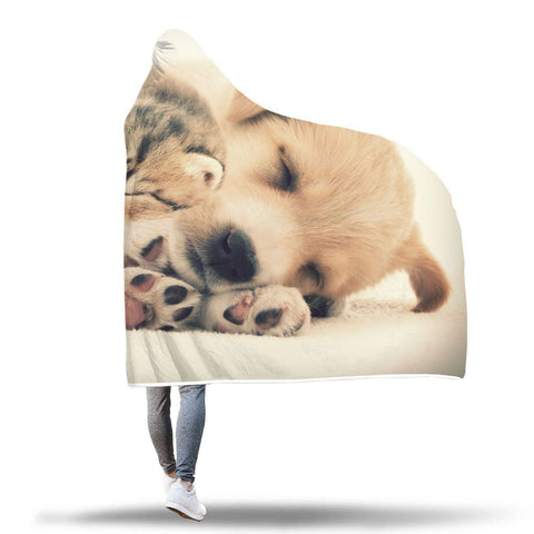 Image of Cat And Dog Hooded Blanket - We Be Friends Blanket