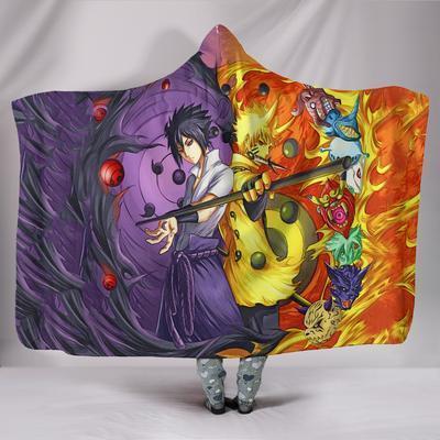 Image of Naruto Sasuke Hooded Blanket - Brother Purple Blanket
