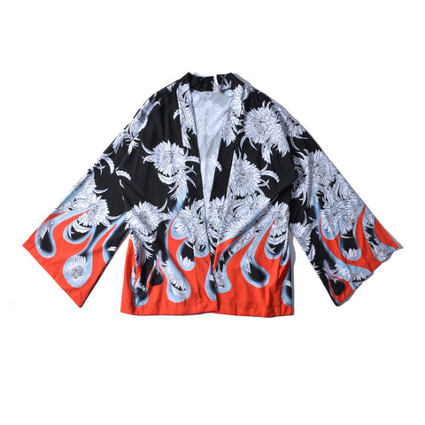 Image of Men Summer Landscape Print Japanese Kimono Cardigan Shirts