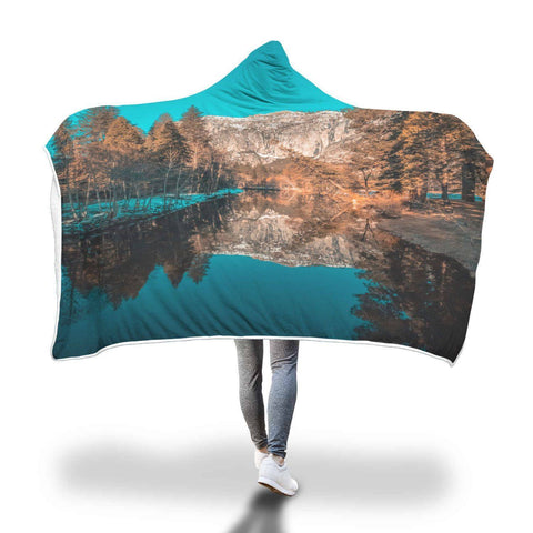 Image of Landscape Hooded Blanket - Yosemite Valley Merced River Blanket