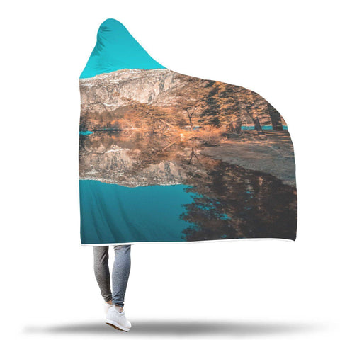 Image of Landscape Hooded Blanket - Yosemite Valley Merced River Blanket