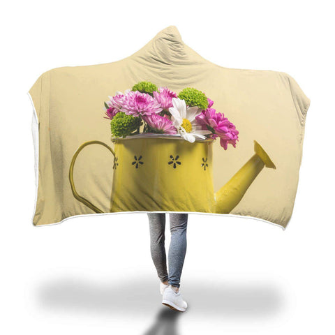 Image of Flowers Hooded Blanket - Yellow Watering Blanket