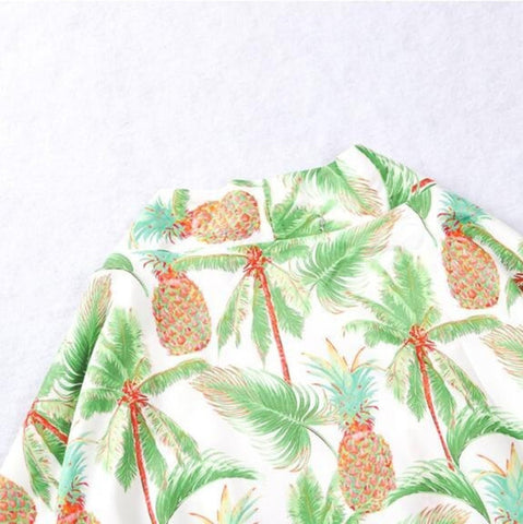 Image of Men Pineapple Print Loose Cool Casual Japanese Style Beach Kimono Shirt