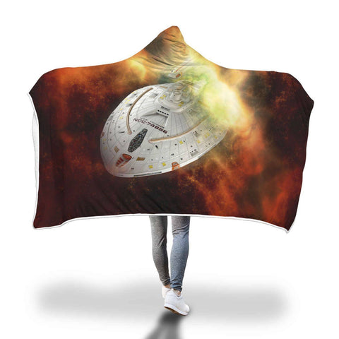 Image of Star Trek Voyager Hooded Blanket - Spaceship Fly Black Blanket