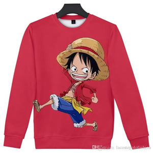 One Piece Cartoon Luffy 3D Print Sweatshirts - Casual Long Sleeve Pullover