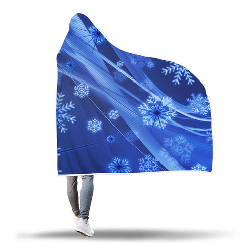 Image of Winter Hooded Blanket - Big Snowflake Blue Blanket