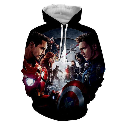 Image of The Avengers Iron Man Captain America & All Others Hoodies - Pullover Black Hoodie