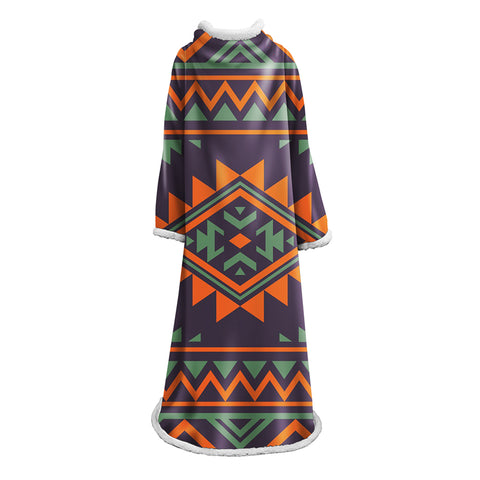 Image of 3D Digital Printed Blanket With Sleeves-Geometric Designs Blanket Robe