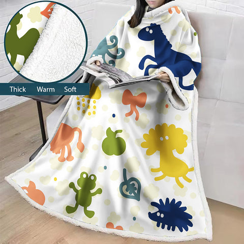 Image of 3D Digital Printed Cartoon Blanket With Sleeves-Cute Blanket Robe