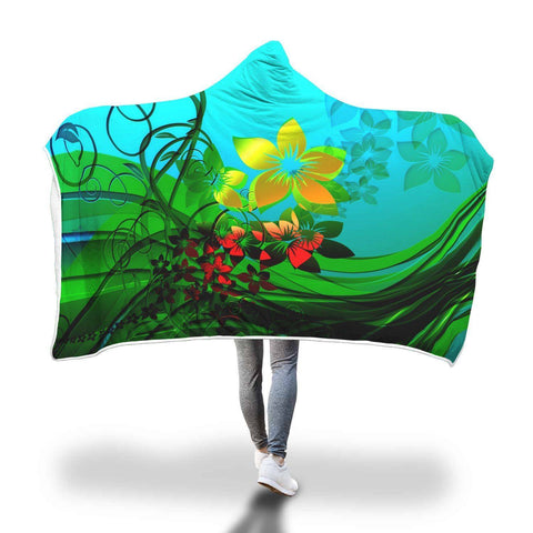 Image of Yellow Flower Hooded Blanket - Blue Blanket
