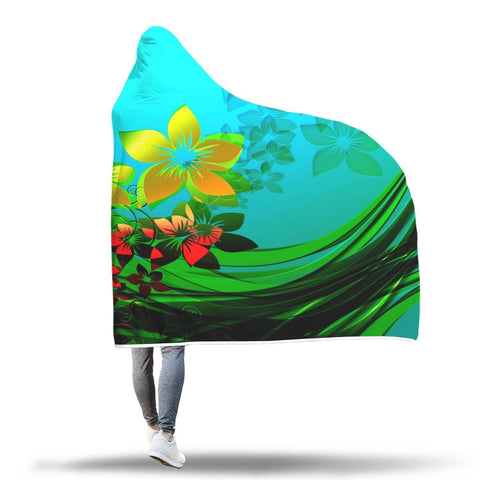 Image of Yellow Flower Hooded Blanket - Blue Blanket