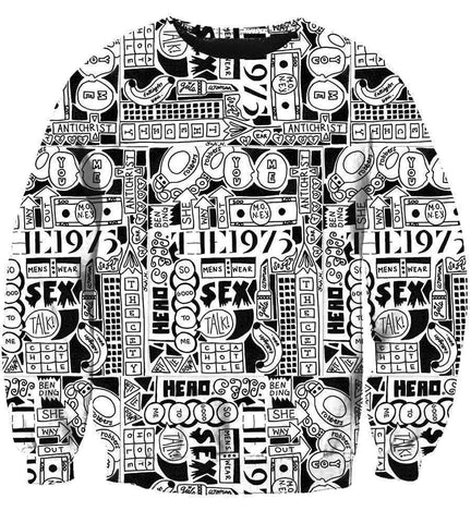 Image of Funny 1975 Hoodies - Pullover Back And White Hoodie