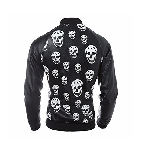 Image of Men's Motorcycle Zipper Outwear Skull Leather Jacket