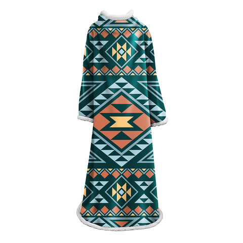 Image of 3D Digital Printed Blanket With Sleeves-Geometric Designs Blanket Robe