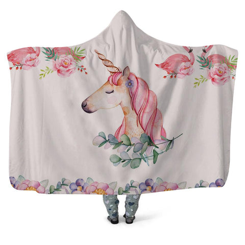 Image of Unicorn Hooded Blanket - Watercolor Flower Pink Blanket