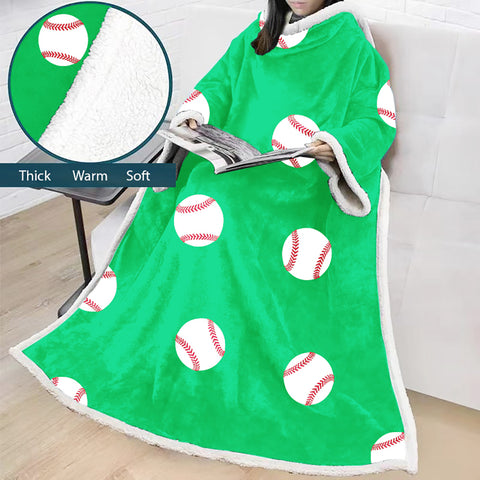 Image of 3D Digital Printed Sports Blanket With Sleeves-Baseball Blanket Robe