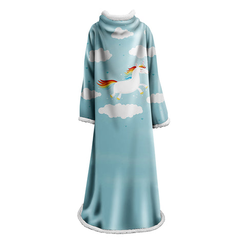 Image of 3D Digital Printed Blanket With Sleeves-Cartoon Unicorn Blanket Robe