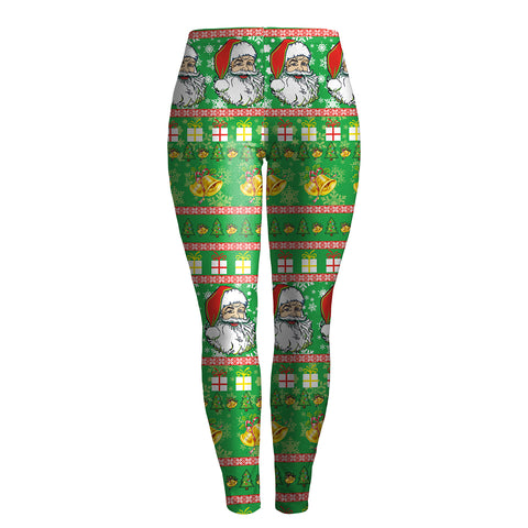 Image of Christmas Leggings - Women 3D Printed Santa Slim Green Legging