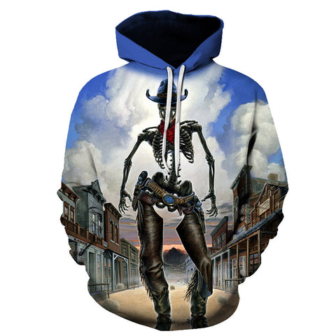 Image of Halloween Devil Skull  The Cowboy Style 3D Printed Hoodie