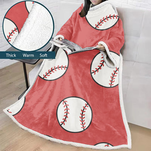 Image of 3D Digital Printed Sports Blanket With Sleeves-Baseball Blanket Robe