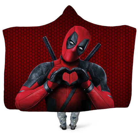 Image of Deadpool Hooded Blanket - Love Gesture Red Blanket