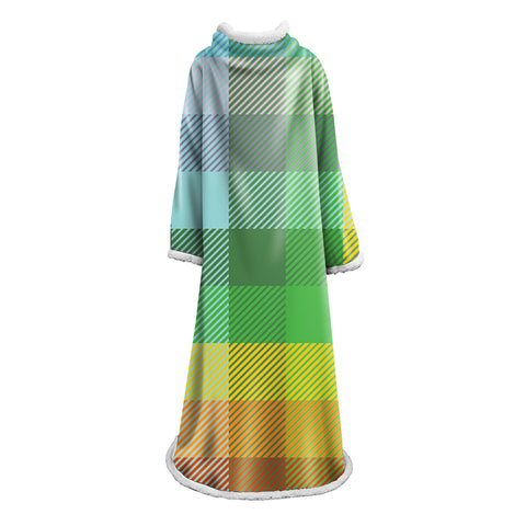 Image of 3D Digital Printed Plaid Blanket Robe -Blanket With Sleeves