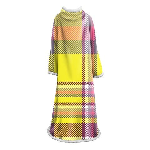 Image of 3D Digital Printed Plaid Blanket Robe -Blanket With Sleeves